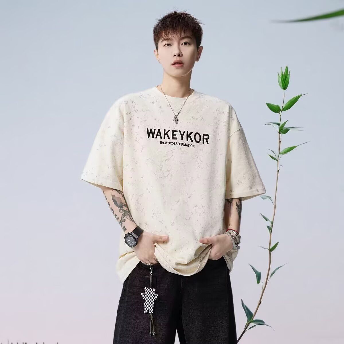 美式扎染短袖t恤男时尚百搭夏季新款痞帅重磅青少年宽松半袖体恤