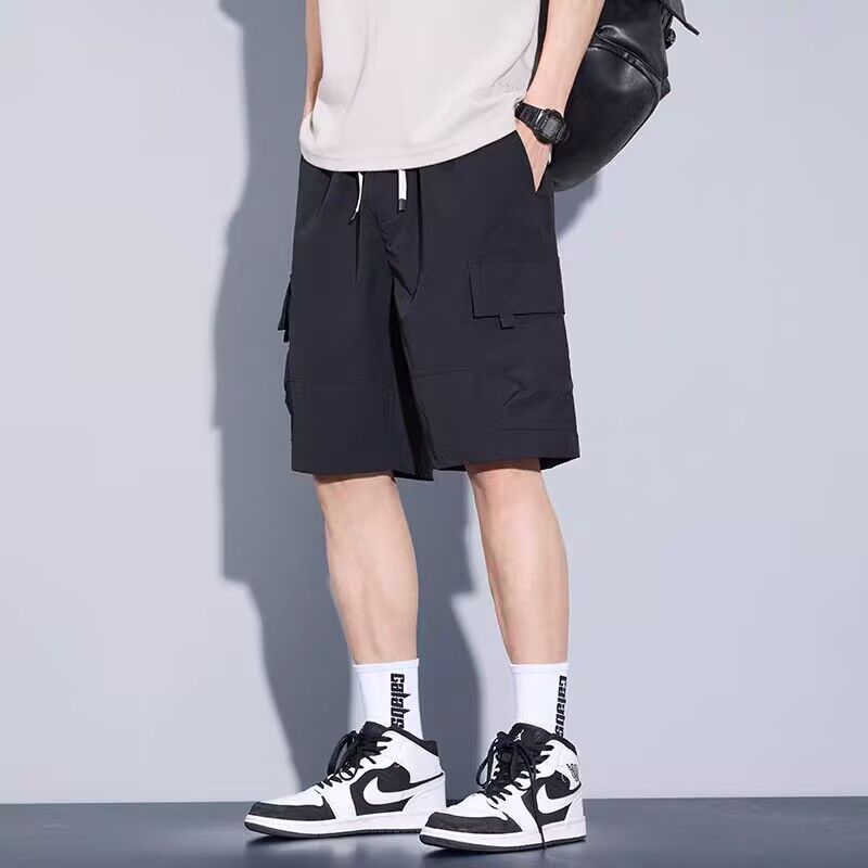 男士工装5分短裤男潮牌夏季男裤2025新款黑色五分裤直筒裤子痞帅