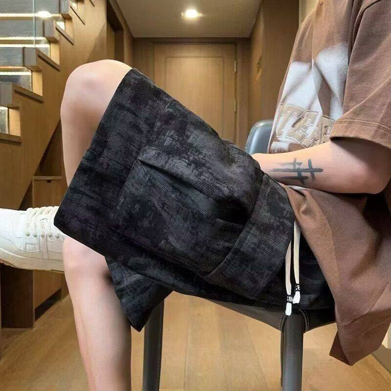 2025年夏季新款大码宽松休闲裤男肌理感格纹运动五分短裤2025年潮