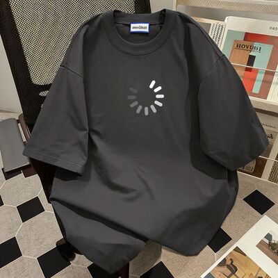 夏季潮牌趣味简约等待图标印花短袖t恤男女学生情侣装半袖体恤衫