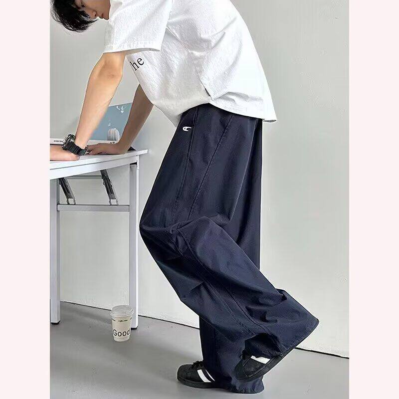 时尚新款宽松休闲裤男韩版潮流百搭裤子夏季薄款坠感阔腿拖地长裤
