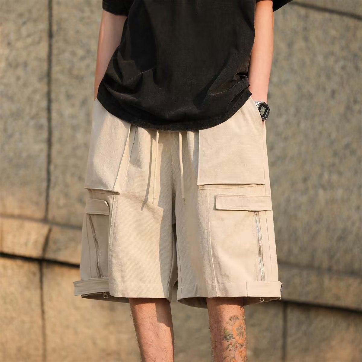 立体袋工装裤男夏季薄款休闲短裤潮牌ins港风五分裤潮流百搭中裤