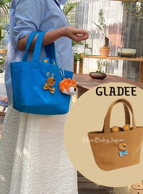 日本正版GLADEE蓝朋友坏小熊帆布包迷你托特手提便当饭包痞幼同款