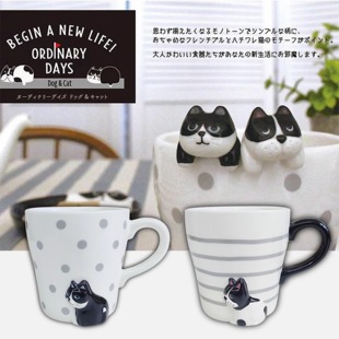 回头哼哼杯日本DECOLE陶瓷咖啡茶水马克杯杯礼物法斗犬奶牛猫波点