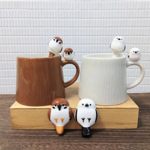 DECOLE陶瓷筷子架勺子马克杯牛奶饮料咖啡茶杯 小麻雀杯日本正版