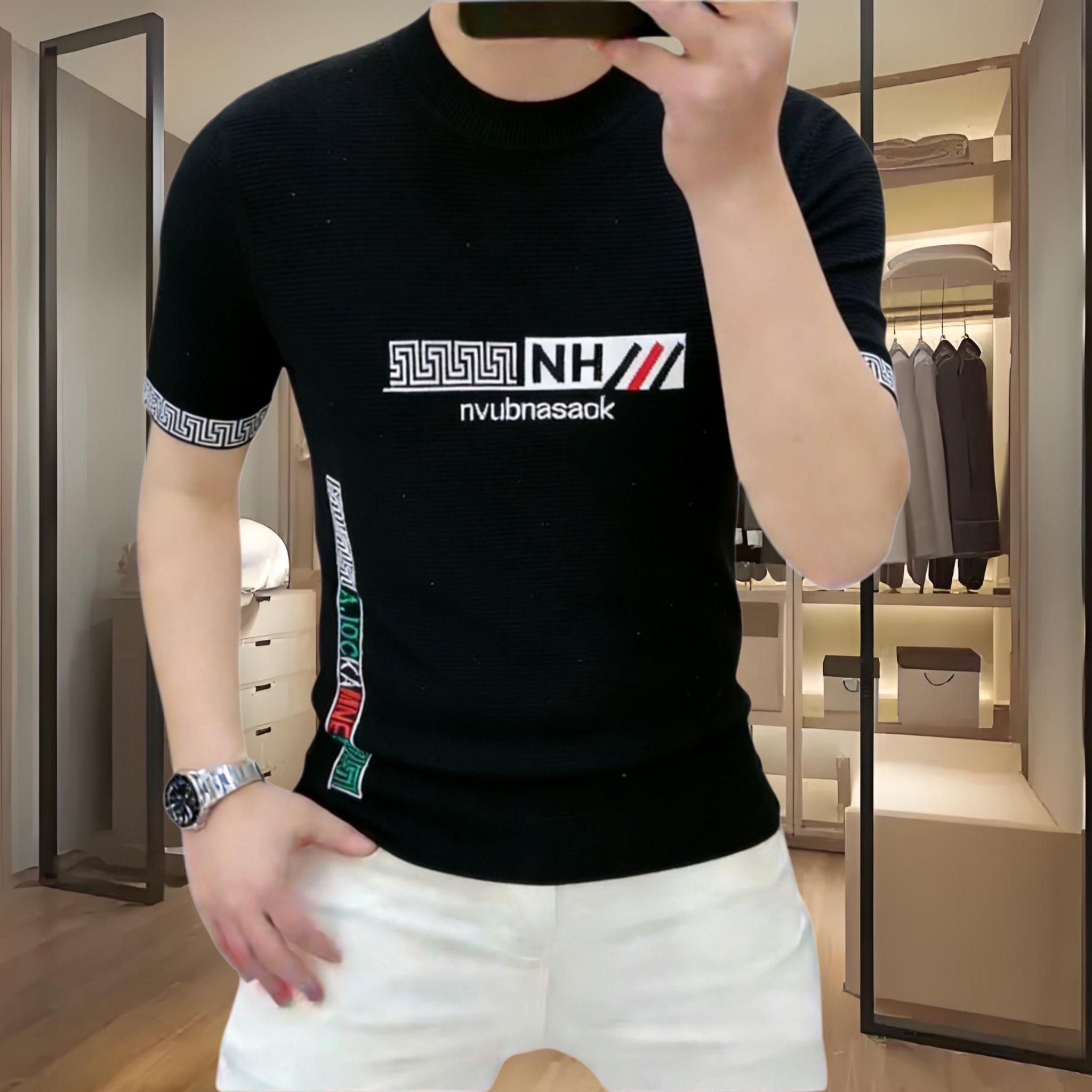 欧洲站早春季男士短袖针织毛衣时尚个性提花百搭亲肤舒适打底毛衫,男装,针织衫/毛衣,淘宝优惠券,粉丝福利购,淘宝优惠卷