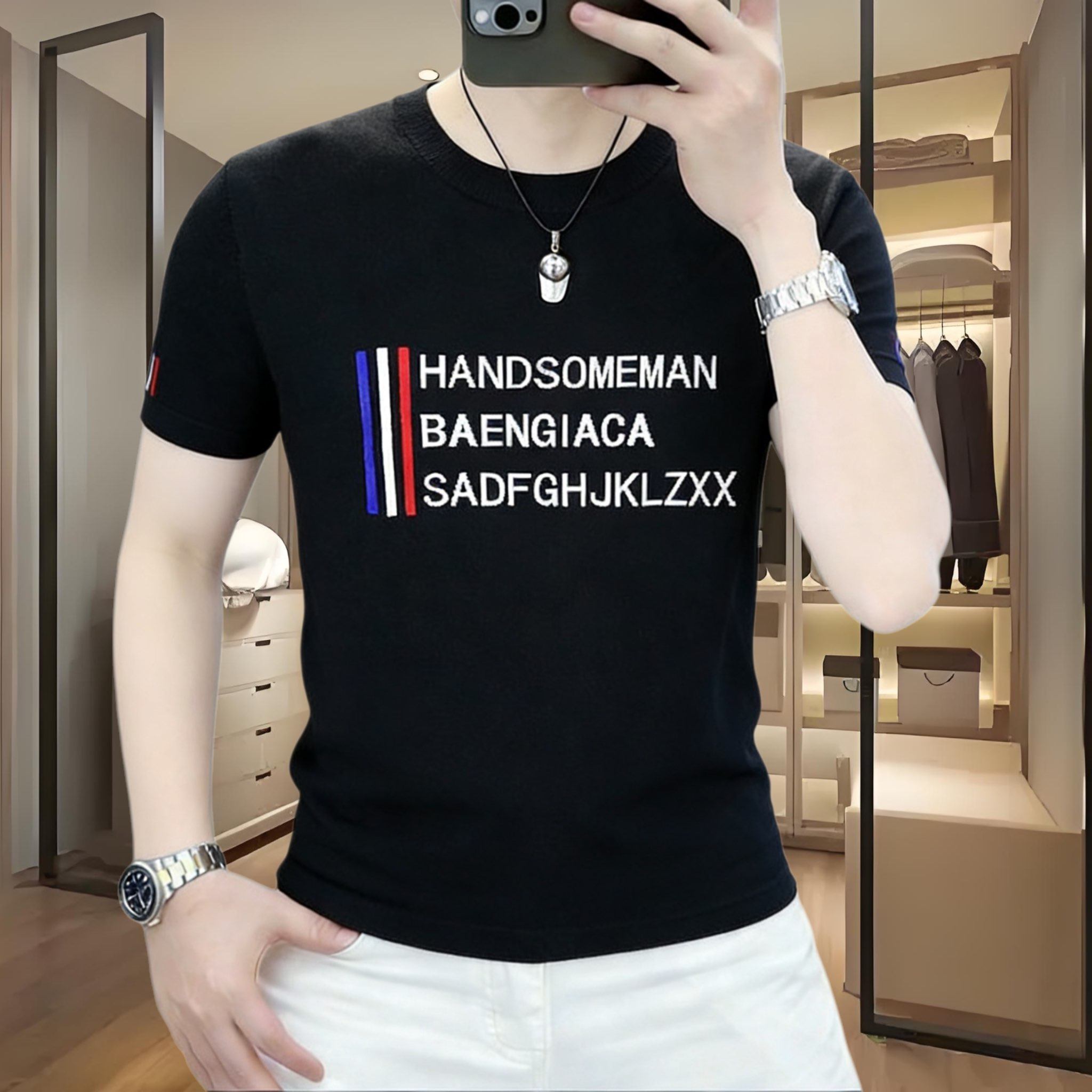 欧货2026早春季男士短袖毛衣潮流时尚个性字母提花百搭亲肤针织衫,男装,针织衫/毛衣,淘宝优惠券,粉丝福利购,淘宝优惠卷