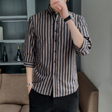 衬衫男七分袖2024春秋韩版潮流休闲百搭外套帅气打底条纹衬衣潮，男装衬衫，星座222