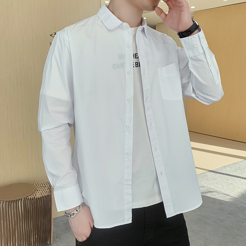 Spring new men's casual fashion versatile long sleeve solid color Slim Fit Shirt trendy shirt