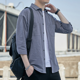 网红仙款春季韩版潮流百搭情侣条纹衬衫潮牌休闲长袖男士衬衣，男装衬衫，星座222