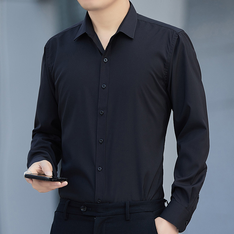 纯色衬衫男长袖修身抗皱商务正装衬衣工装珠宝店销售工作服图片