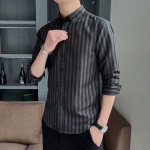 衬衫男长袖2024春秋韩版潮流休闲百搭外套帅气打底条纹衬衣潮图片
