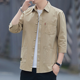 2023衬衣男春秋季新款纯棉工装翻领休闲时尚中袖衬衫货号8111，男装衬衫，星座222