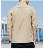 2024春季男士宽松水洗休闲时尚潮流七分袖衬衫男工装多口袋衬衣，男装衬衫，星座222