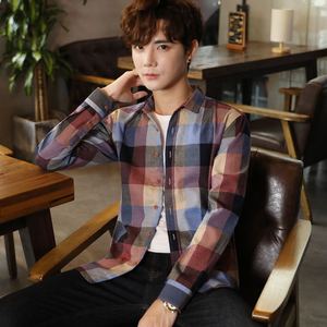 2019叠铺新款 韩版ins长袖衬衫男宽松格子青少年长袖衬衣CS621图片