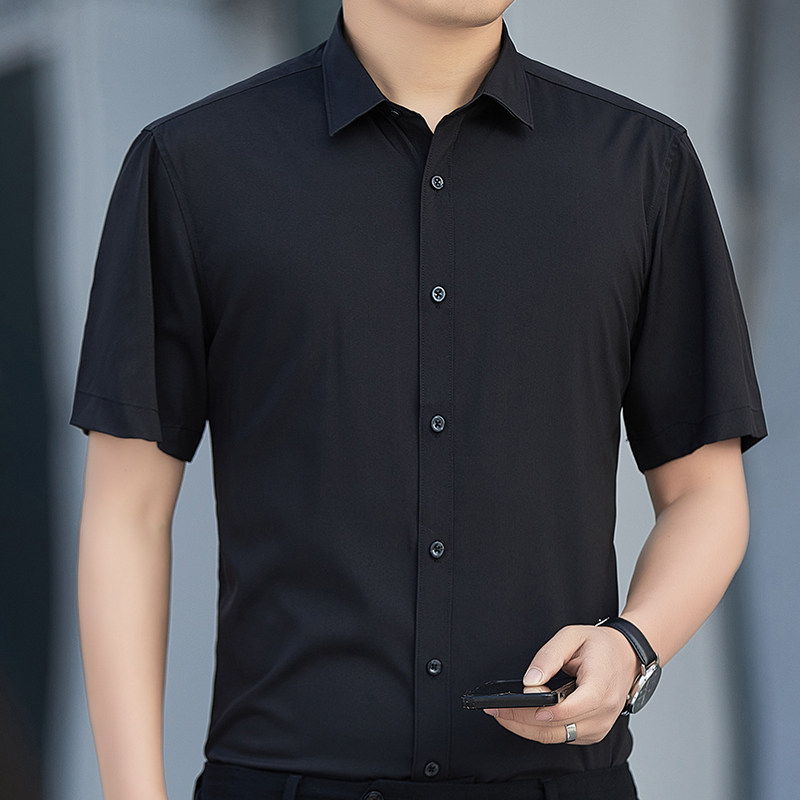 纯色衫男短袖夏季抗皱夜场足疗店工作服竹纤维衬衣职业套装,男装衬衫,星座222
