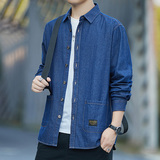 2022外套男士100纯棉牛仔衣长袖衬衫新款潮流帅气港风休闲，男装衬衫，星座222