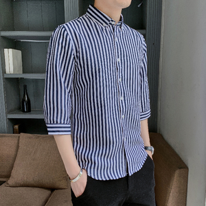 衬衫男七分袖2024春秋韩版潮流休闲百搭外套帅气打底条纹衬衣潮，男装衬衫，星座222