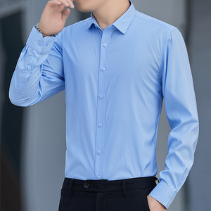 男士长袖微弹衬衫春季修身商务职业正装韩版潮流白衬衣免烫上衣服图片