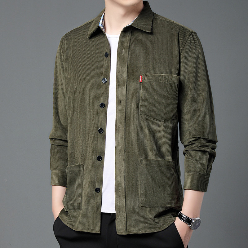 光影墙灯芯绒长袖衬衫男秋季新款衬衣外套休闲上衣服222-3-CS6020,男装衬衫,星座222