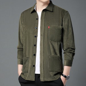 光影墙灯芯绒长袖衬衫男秋季新款衬衣外套休闲上衣服222-3-CS6020图片