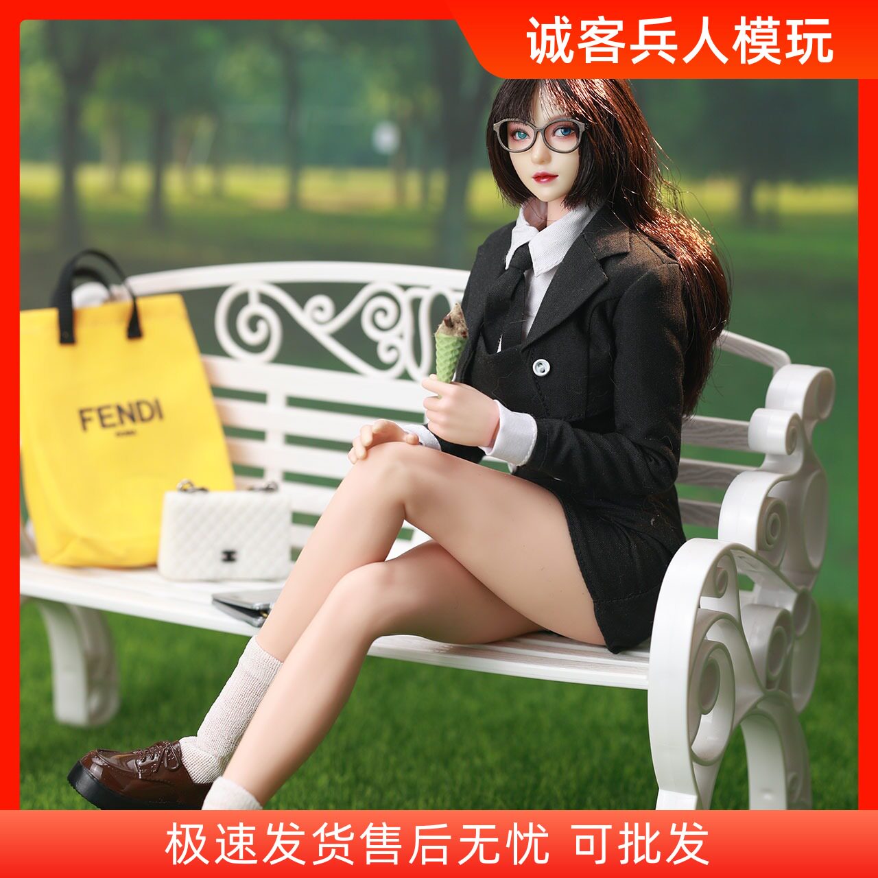 现货1/6女兵人衣服 学姐西装 JO25X-07 背带收腰连衣裙衬衣 模型
