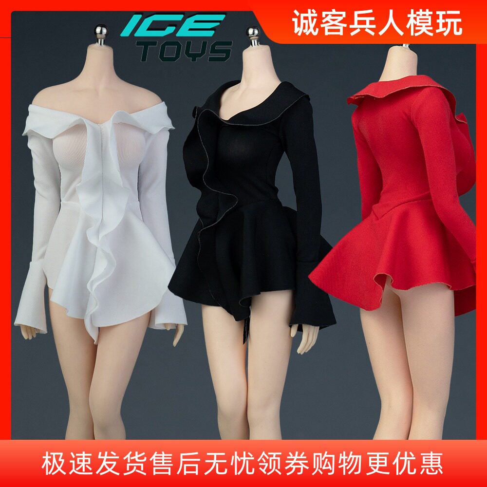 现货1/6女兵人衣服服装模型 ICE TOYS ic1024 荷叶边喇叭袖连衣裙