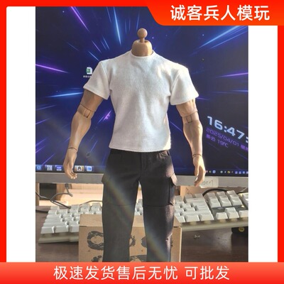 1/6兵人 大号T恤 圆领短袖半截袖弹性上衣 适合AT027强壮男素体穿