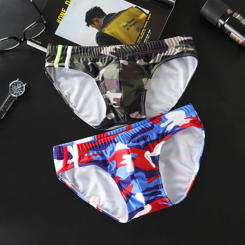 男士泳裤带罩杯三角泳裤男性感时尚印花泳裤显大u凸迷彩三角裤男