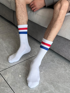 男士袜运动毛巾底加厚二道杠毛圈中高筒袜子男条纹篮球街舞袜保暖