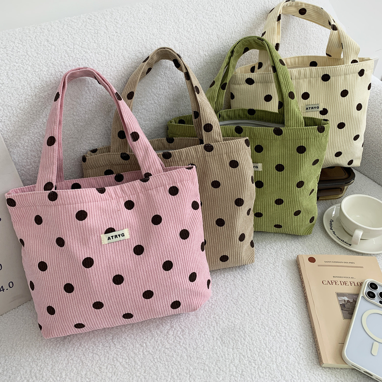 2026新款韩系ins小清新灯芯绒波点小号杂物便携手提饭盒水桶包