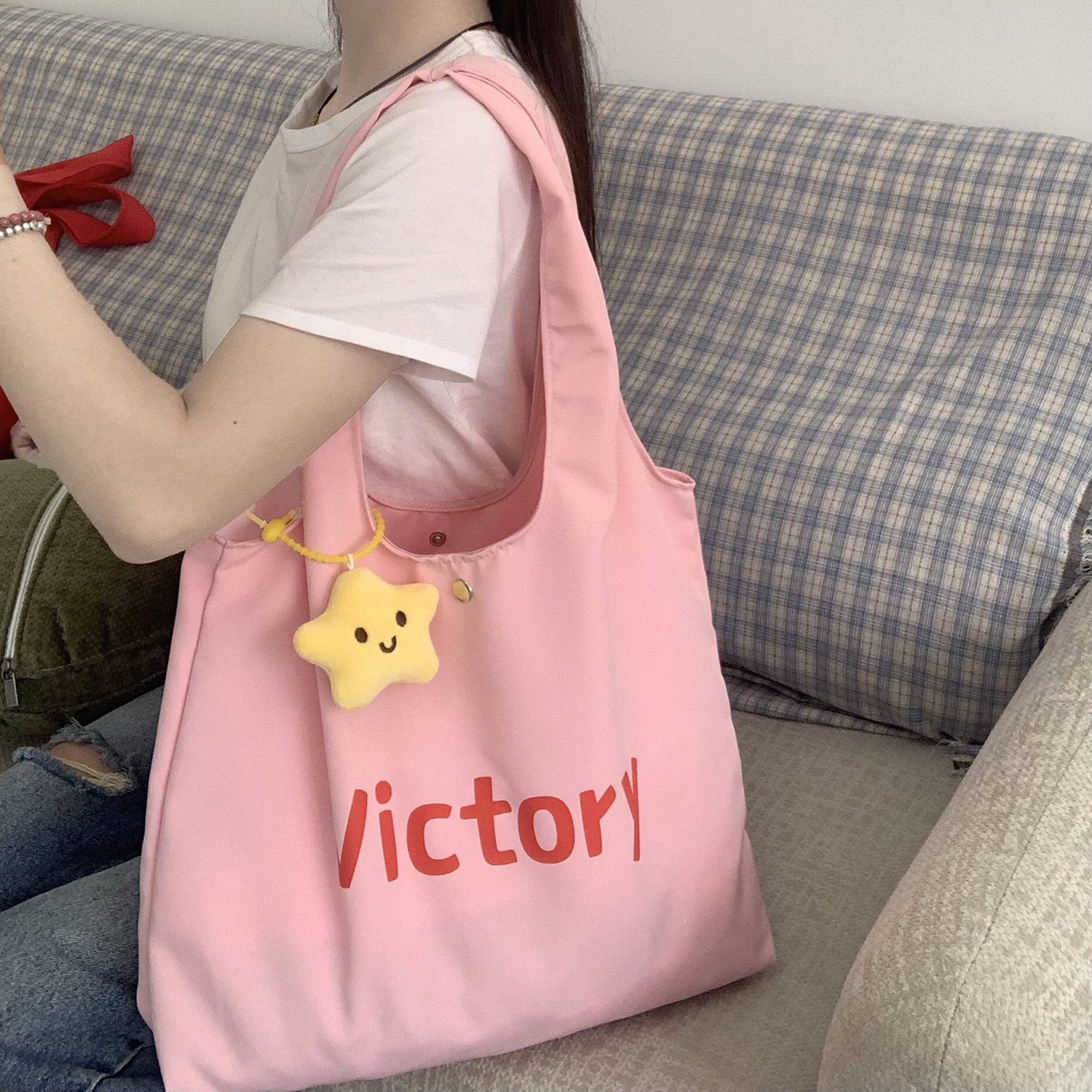 2025新款帆布包秋女手提单肩帆布袋大容量学生装书彩色通勤托特包