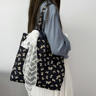 2025新款夏季ins小清新波点碎花帆布包女大容量有拉链手提单肩包