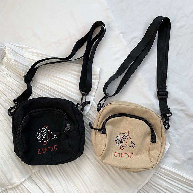 韩国ins复古少女心斜挎包 日系原宿卡通可爱小羊帆布包软妹小包包