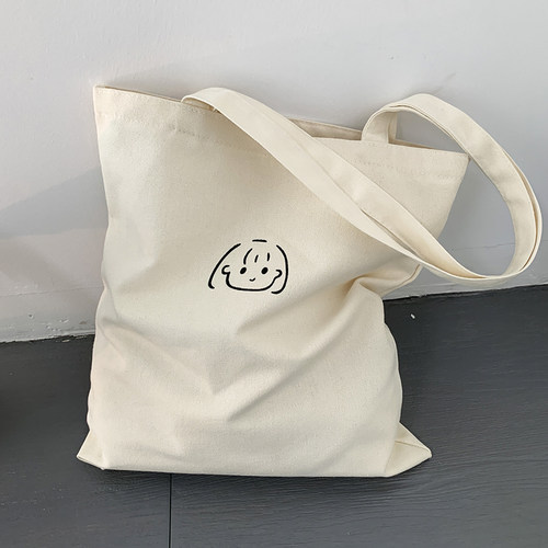 单肩简约大容量手绘文艺帆布包女