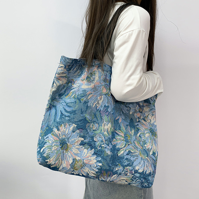 2025新款小清新花朵刺绣帆布包