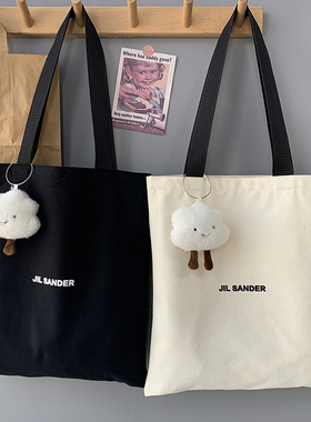 小众帆布包女单肩韩风大容量学生上课文艺ins简约字母拉链帆布包