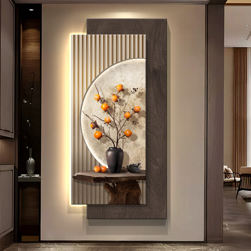 侘寂风立体砂岩玄关装饰