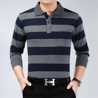 Men's long-sleeved T-shirt, lapel cotton men's top, casual collar, loose-fitting, large-sized T-shirt thumbnail 3