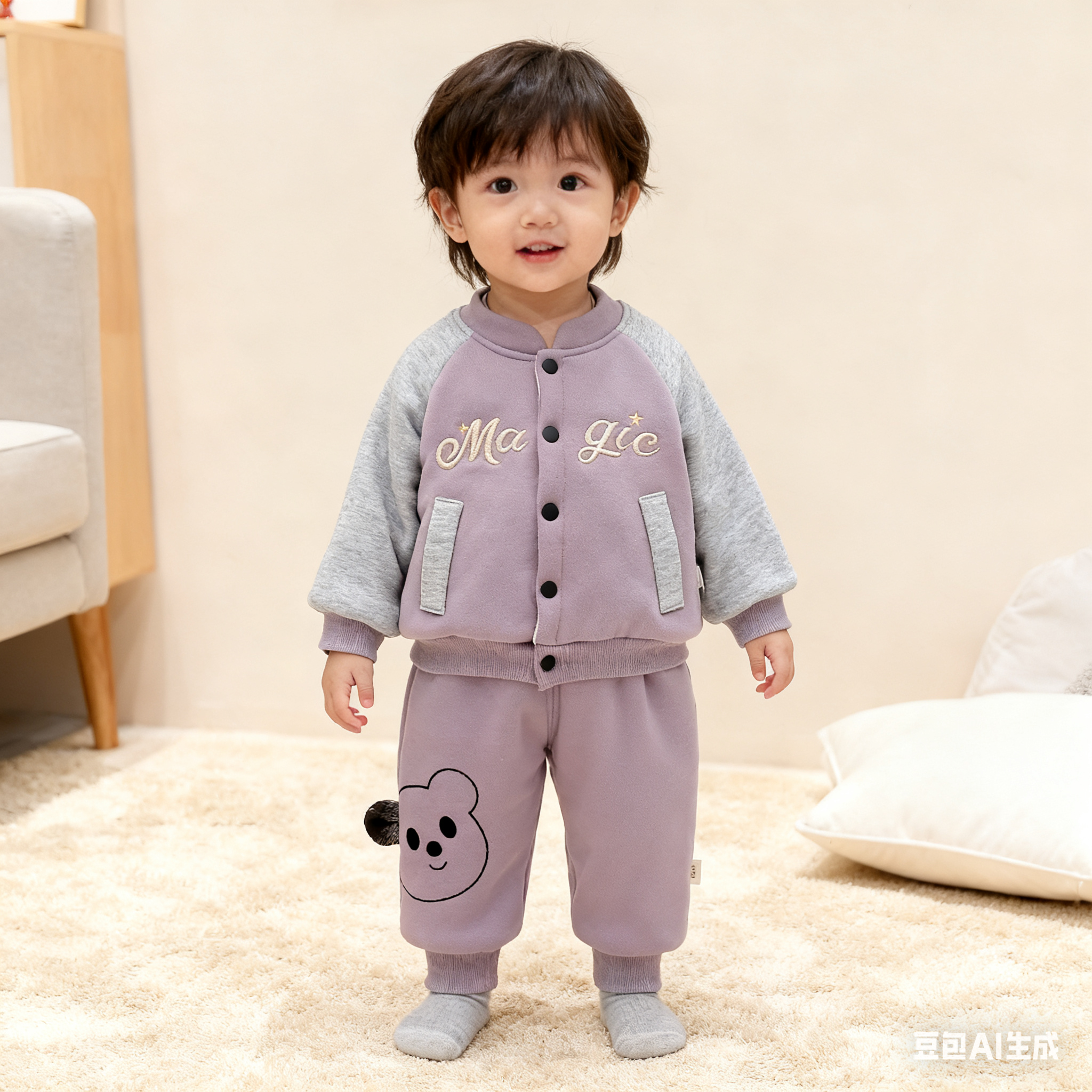 2025冬季厚款休闲风卡通冬季套装棒球服休闲小童运动