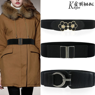 大码羽绒服松紧腰带女宽装饰配裙子胖MM弹力皮带简约百搭加长腰封