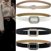 腰带 装 高级感RV水钻皮带女真皮镶钻方扣装 饰连衣裙腰封按扣潮流裤