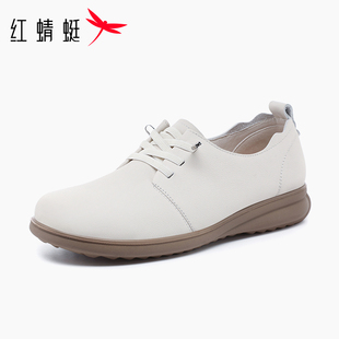 红蜻蜓2026春季新款头层牛皮妈妈单鞋软底软面平底女一脚蹬休闲鞋