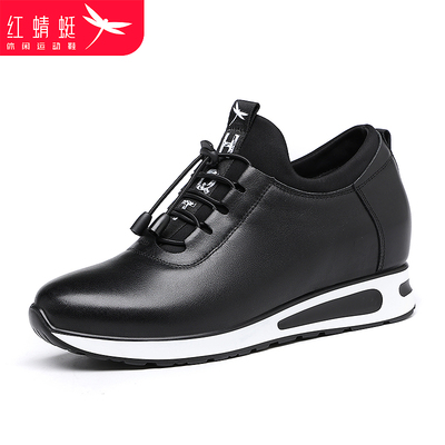 红蜻蜓头层牛皮平底气垫妈妈鞋