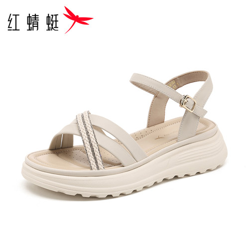 红蜻蜓2026夏季新款牛皮妈妈凉鞋