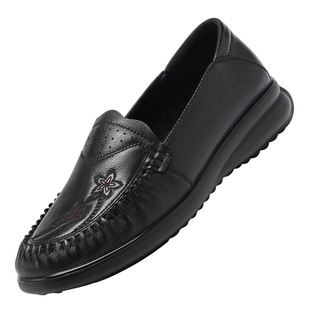 红蜻蜓2026春季新款女鞋平底妈妈真皮软底单鞋防滑中老年奶奶鞋