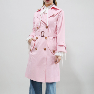 粉色英伦风中长款 收腰显瘦减龄外套 风衣女2021春夏新款