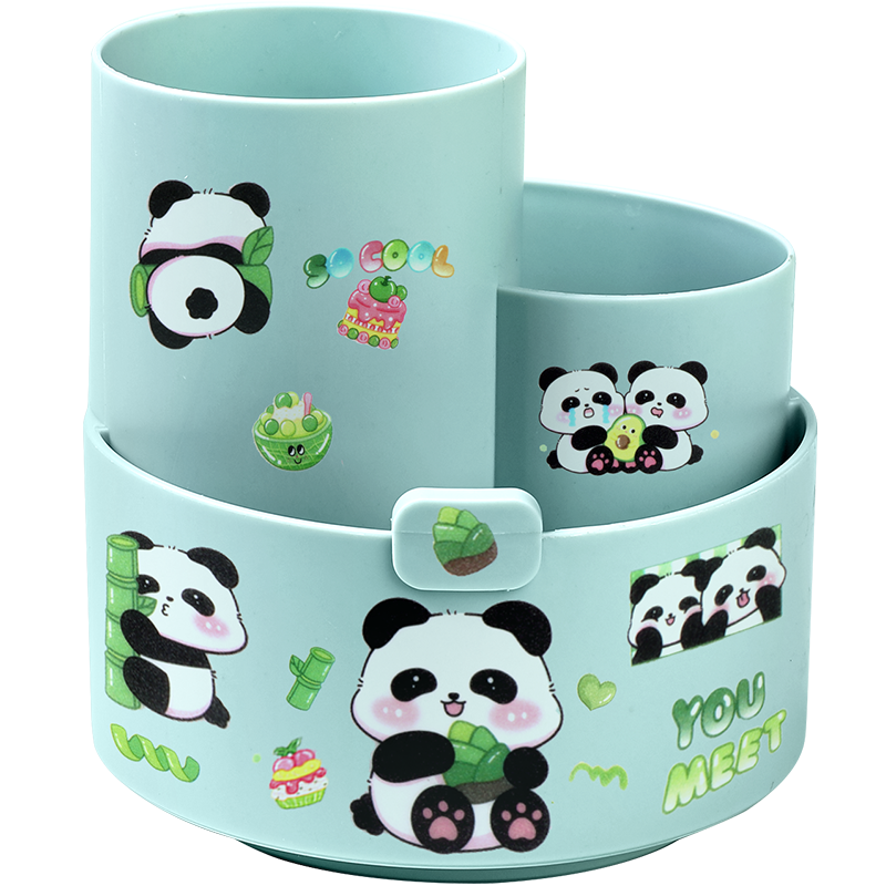 可愛熊貓360度旋轉(zhuǎn)筆筒學(xué)生桌面