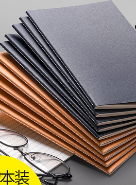 牛皮纸封面笔记本学生本子简约ins风加厚b5工作笔记商务记事本16k复古文艺精致黑色软抄车线a5缝线本网格方格