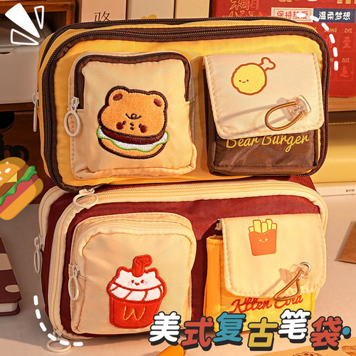 小小美食家~美食汉堡笔袋女生2025新款超火高颜值ins风女孩款文具盒大容量小学生铅笔盒初高中男生小众不撞款